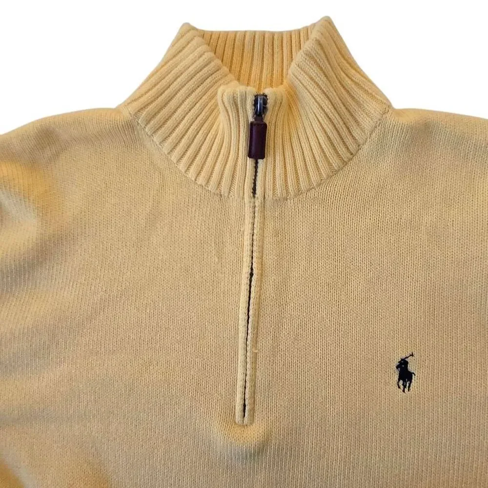 Polo Ralph Lauren Mens Quarter Zip Cotton Mock Neck Sweater Yellow Size Large